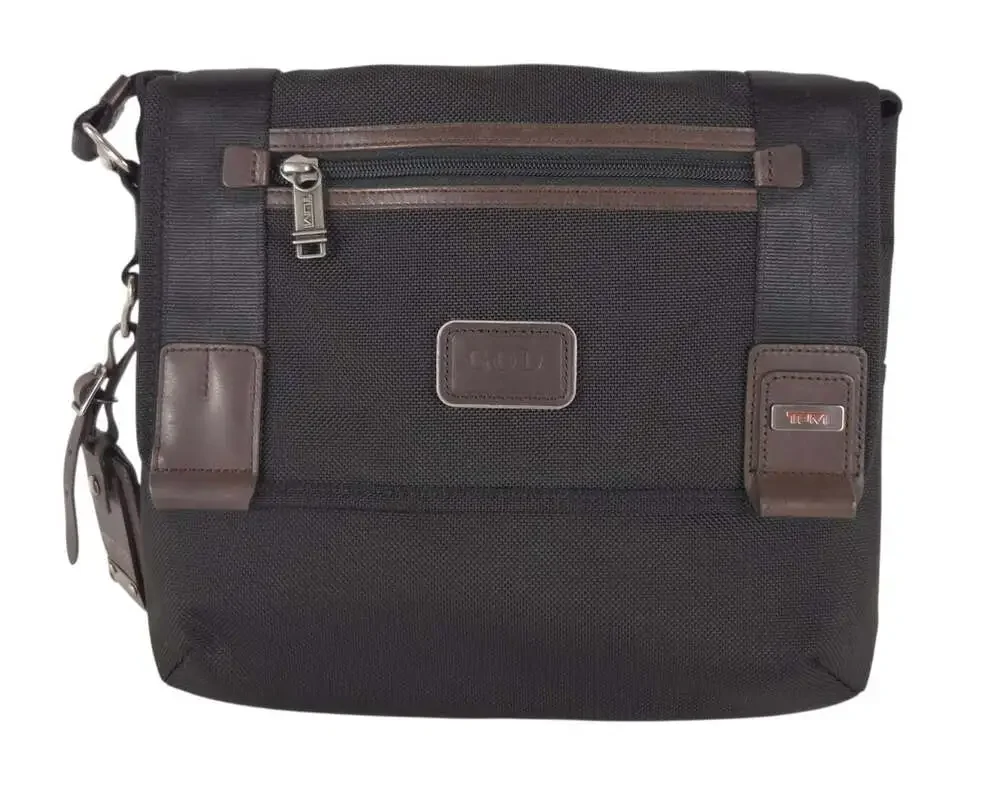 Tumi Alpha 3 Medium Crossbody Bag Mens Black Brown Ballistic Nylon $350